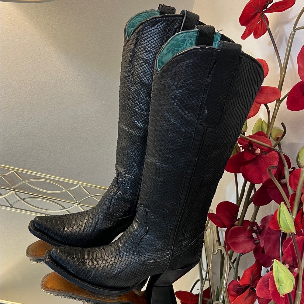 Corral Black Python Snakeskin Tall Western Cowgir… - image 1